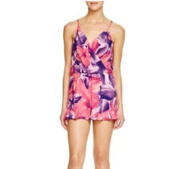Amanda Uprichard Alyssa Silk Flora Ruffled Short Romper Medium - Picture 1 of 9